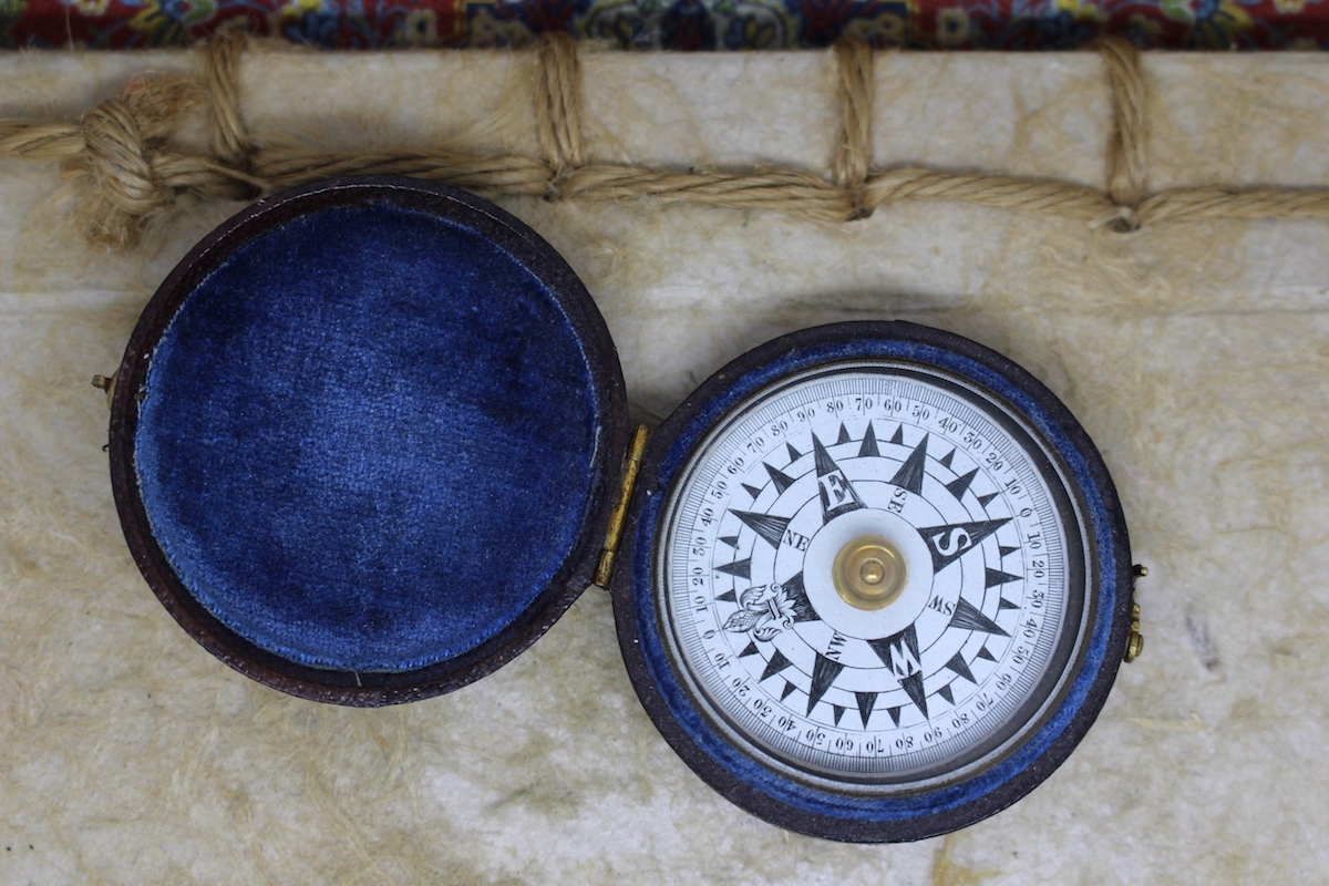 Victorian Leather-Cased Nautical Pocket Compass, c. 1880
