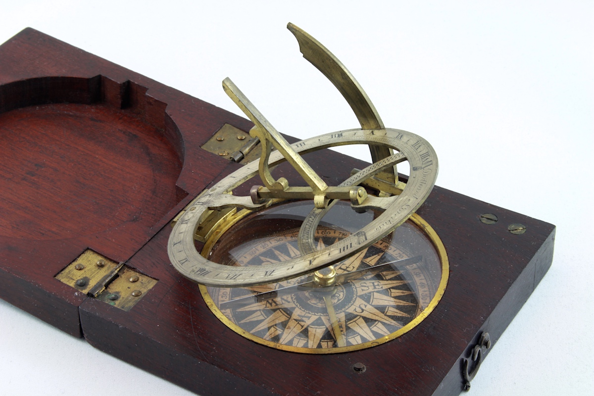 Georgian Wooden English Sundial and Compass by Dollond, London, c. 1820