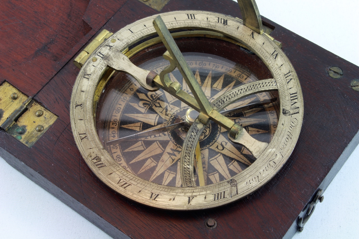 Georgian Wooden English Sundial and Compass by Dollond, London, c. 1820