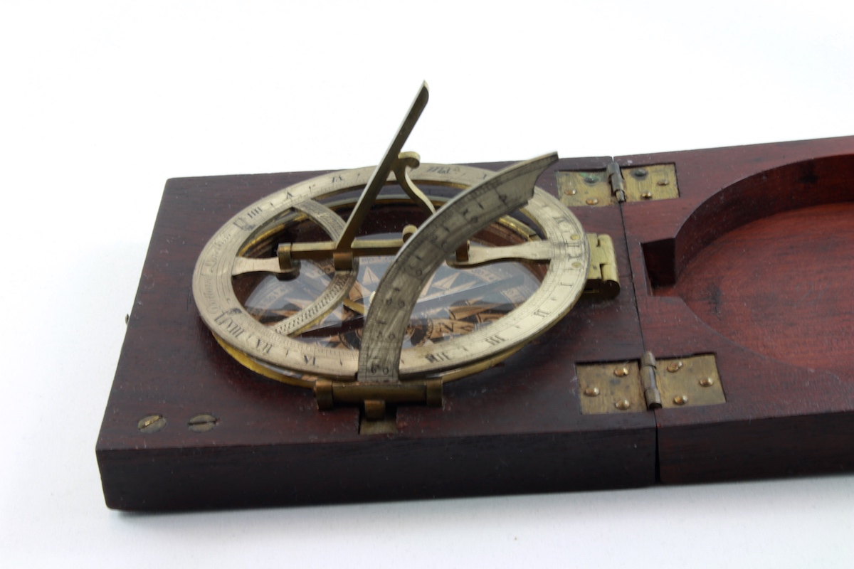 Georgian Wooden English Sundial and Compass by Dollond, London, c. 1820