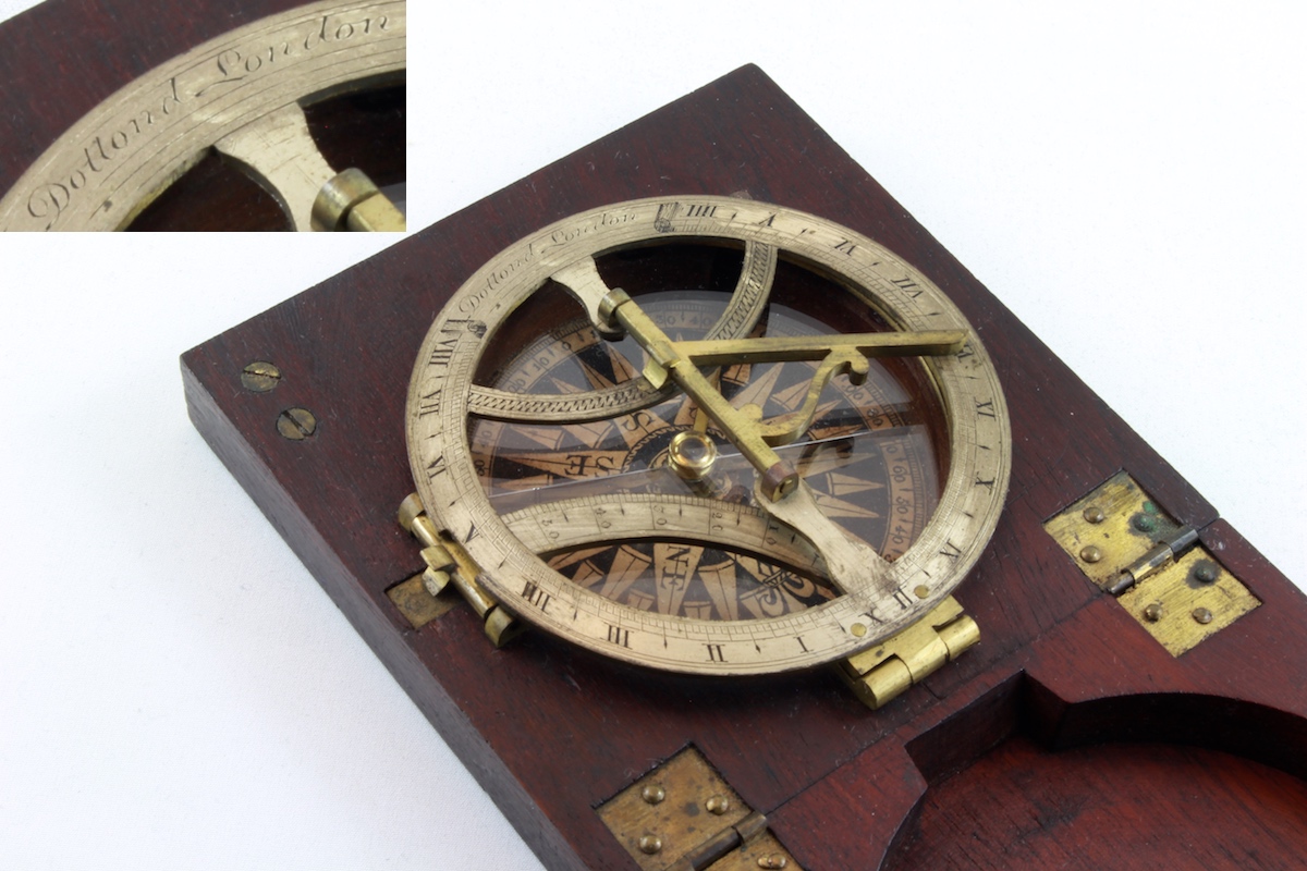Georgian Wooden English Sundial and Compass by Dollond, London, c. 1820