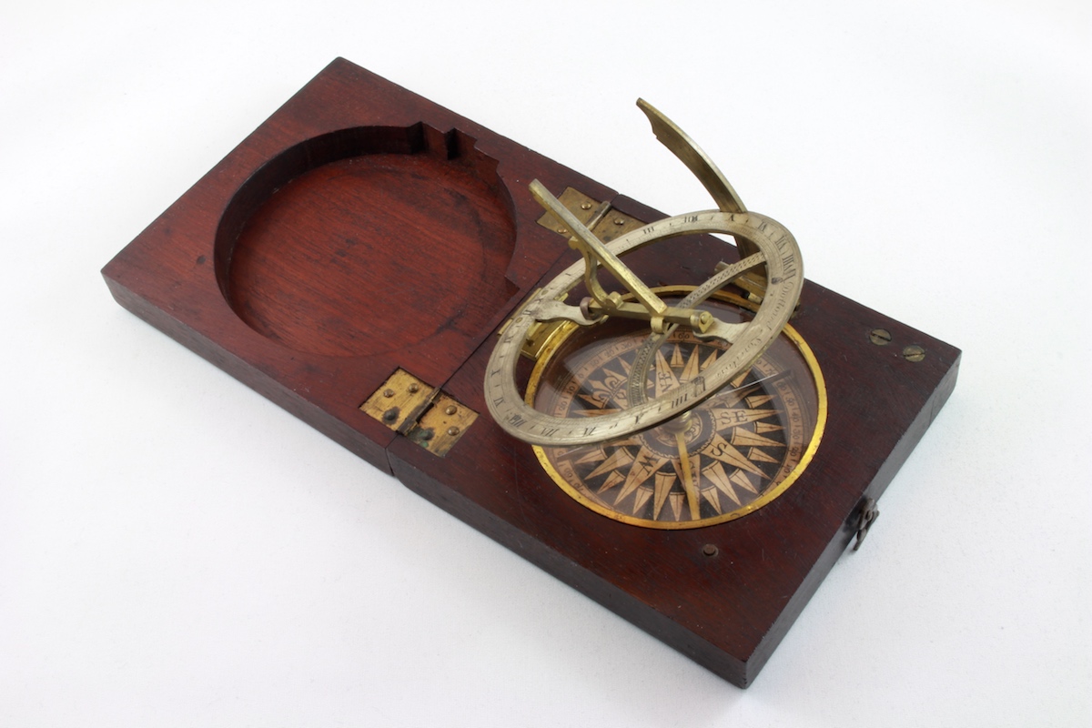 Georgian Wooden English Sundial and Compass by Dollond, London, c. 1820