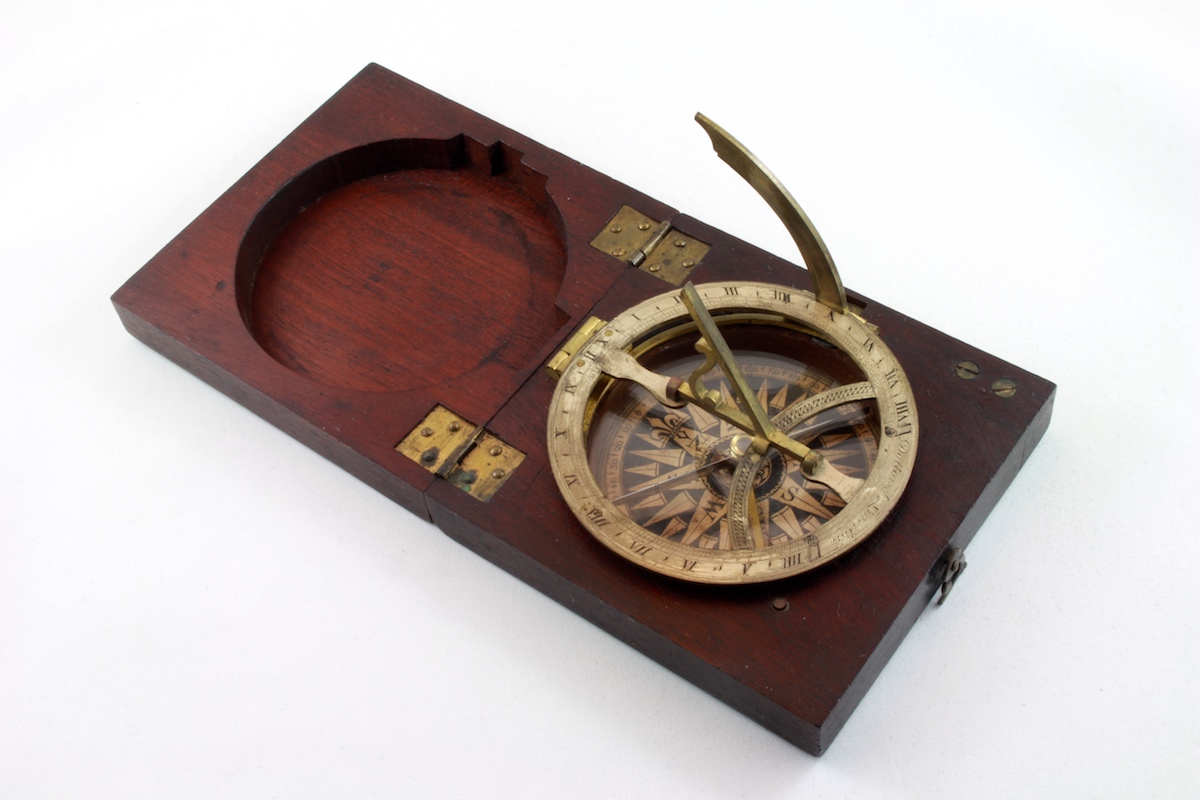 Georgian Wooden English Sundial and Compass by Dollond, London, c. 1820