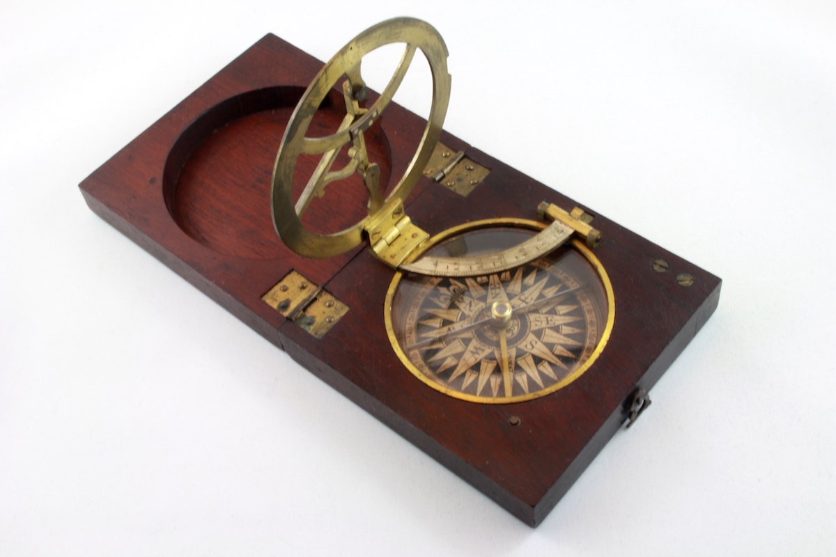 Georgian Wooden English Sundial and Compass by Dollond, London, c. 1820