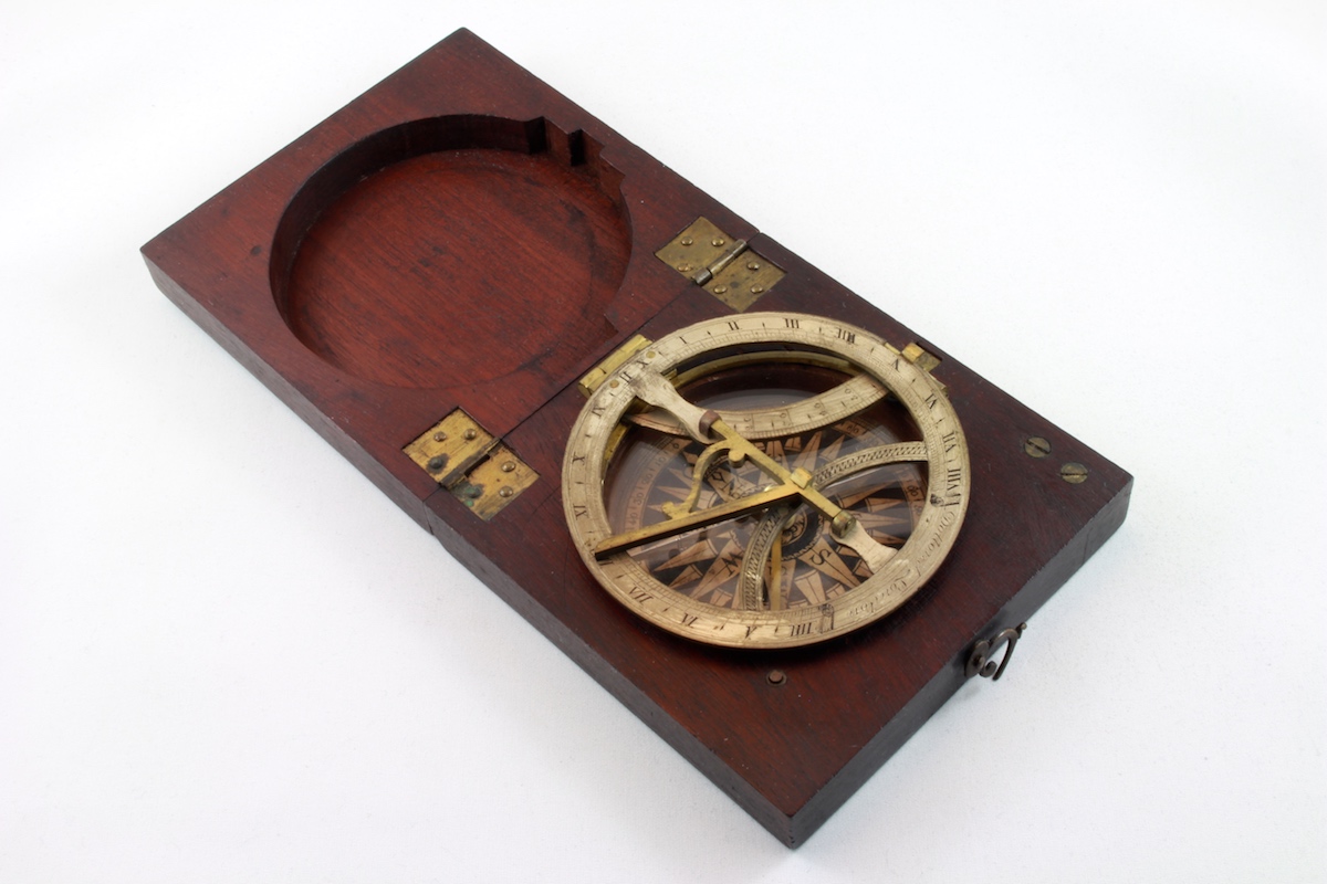 Georgian Wooden English Sundial and Compass by Dollond, London, c. 1820