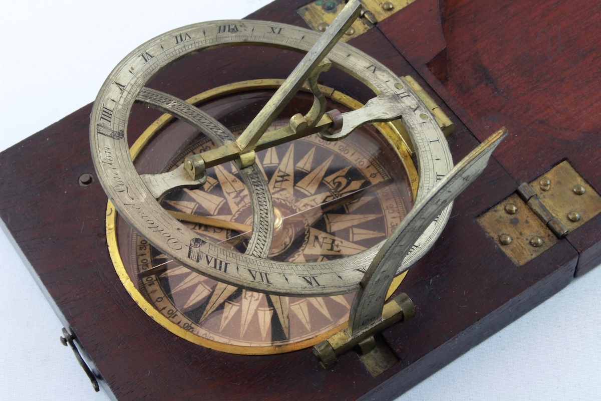 Georgian Wooden English Sundial and Compass by Dollond, London, c. 1820