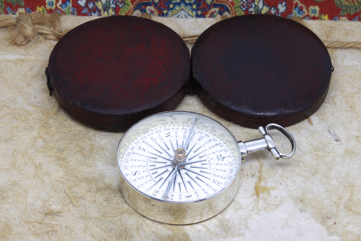 Georgian Leather-Cased Long-Neck Silver Compass by DIXEY, Hallmarks London, 1836