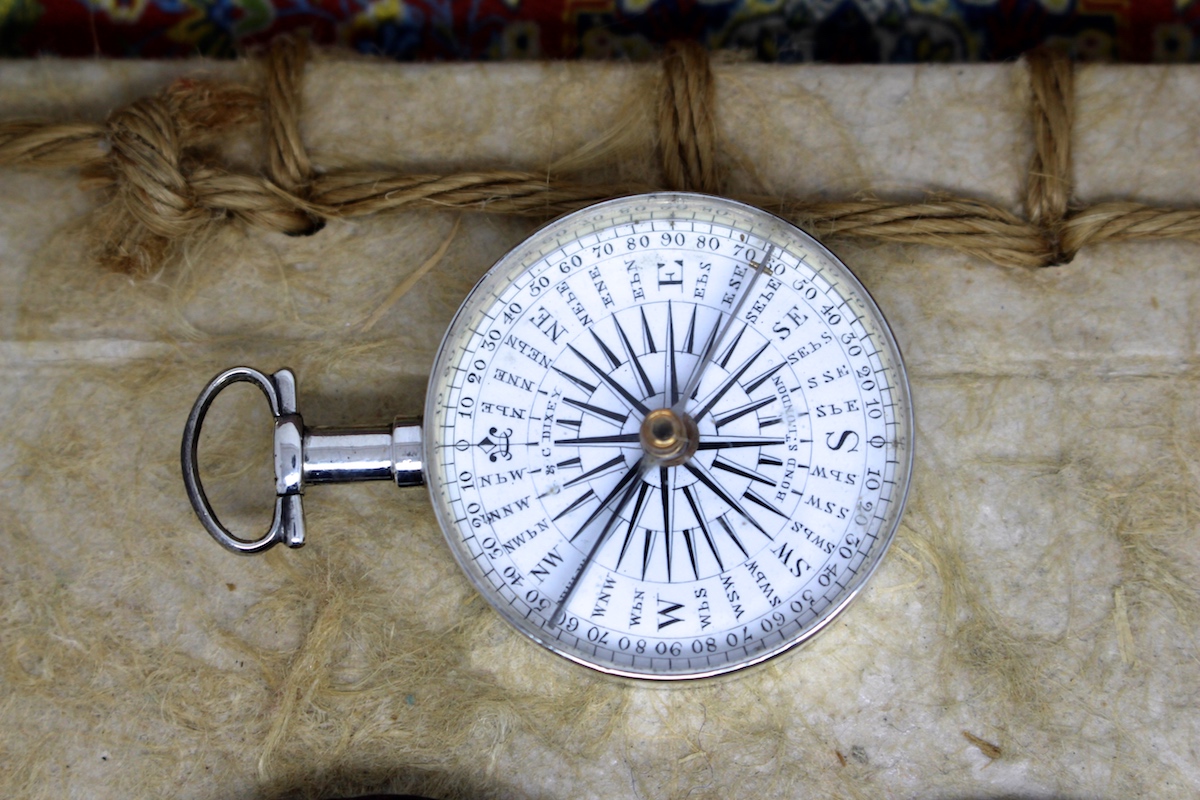Georgian Leather-Cased Long-Neck Silver Compass by DIXEY, Hallmarks London, 1836