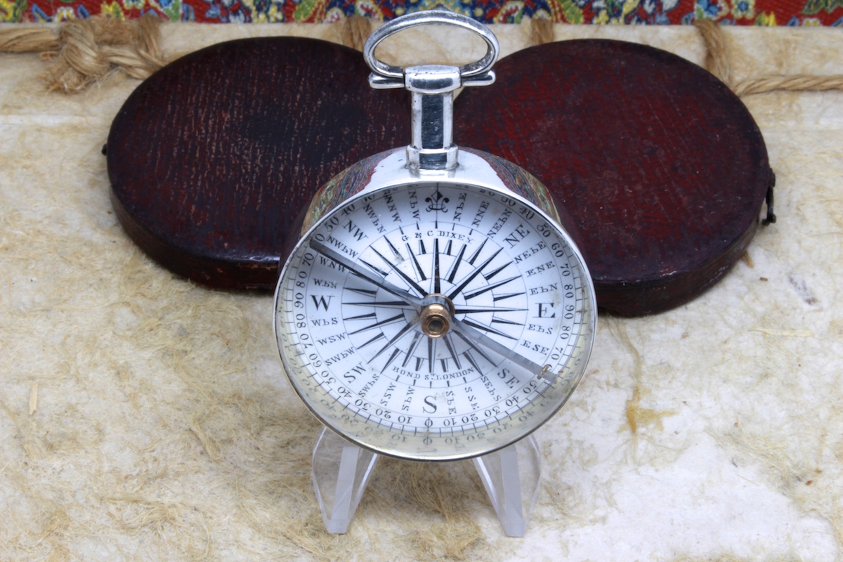 Georgian Leather-Cased Long-Neck Silver Compass by DIXEY, Hallmarks London, 1836