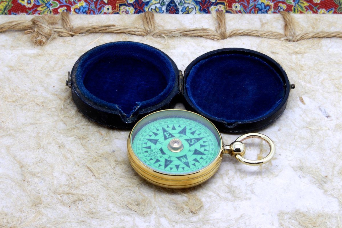 Victorian Leather-Cased Nautical Pocket Compass, c. 1880