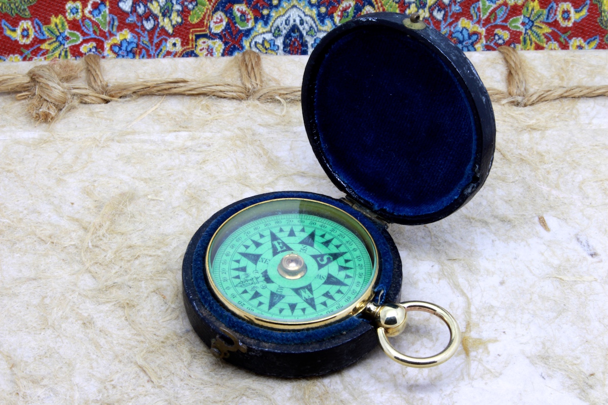 Victorian Leather-Cased Nautical Pocket Compass, c. 1880