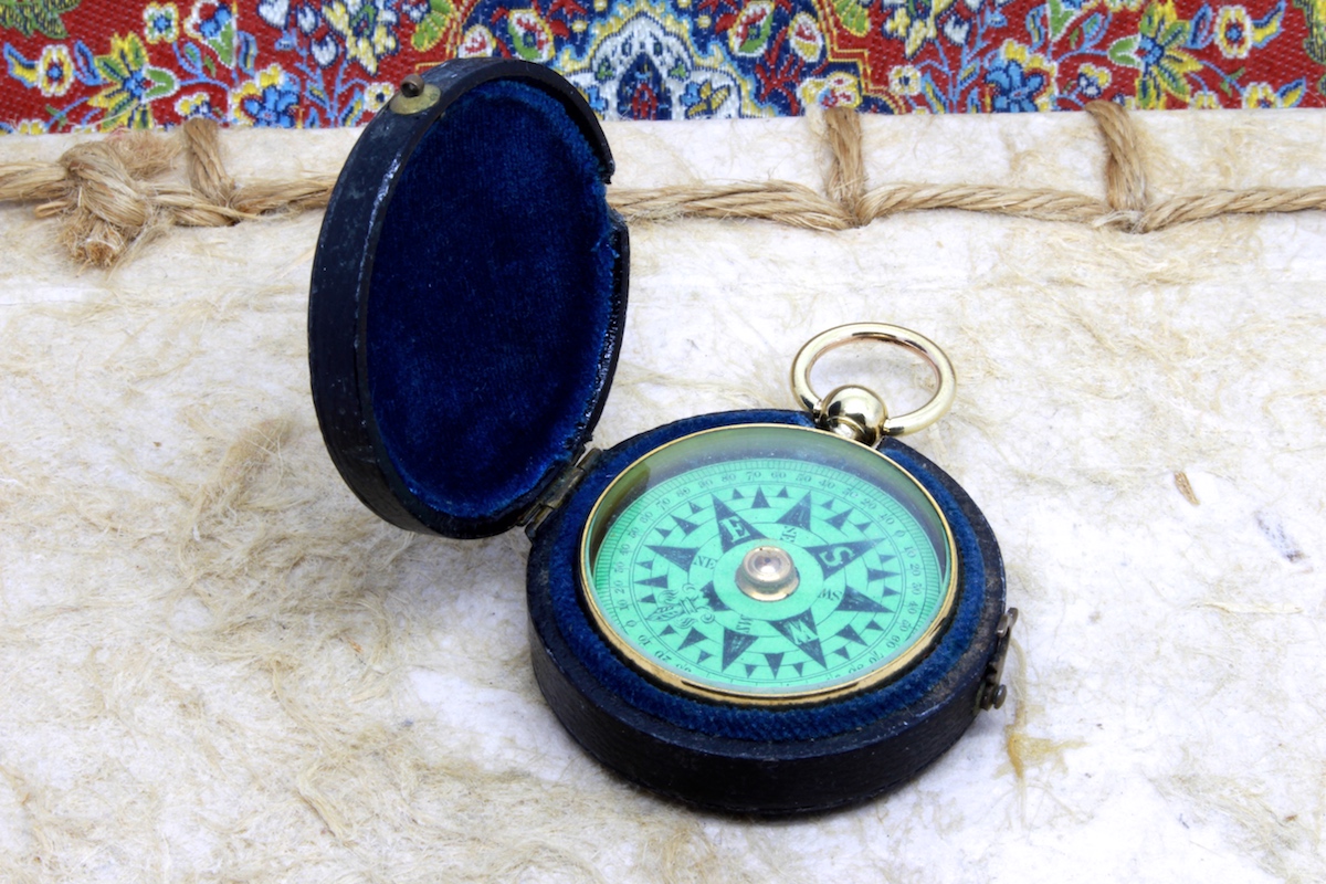Victorian Leather-Cased Nautical Pocket Compass, c. 1880