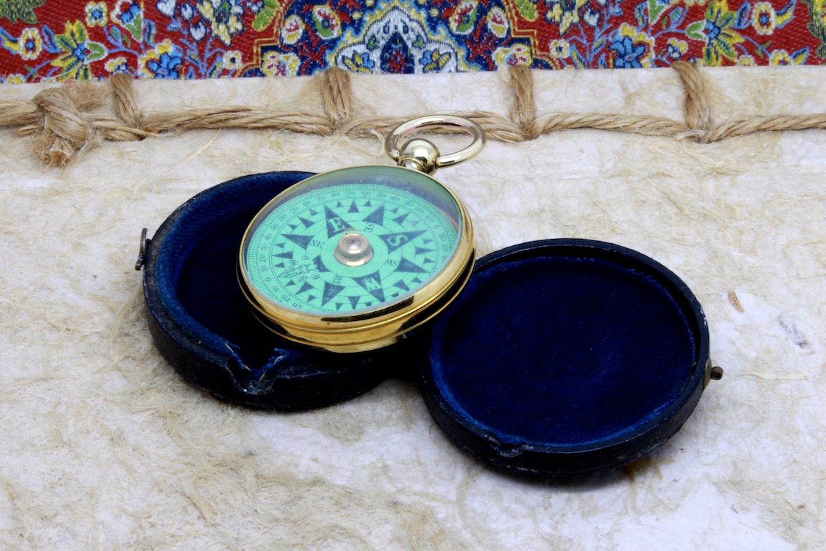 Victorian Leather-Cased Nautical Pocket Compass, c. 1880
