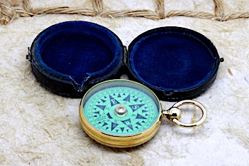 Victorian Leather-Cased Nautical Pocket Compass, c. 1880