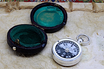 Victorian Sterling Silver Leather-Cased Compass by J. H. Steward, London Hallmarks 1890