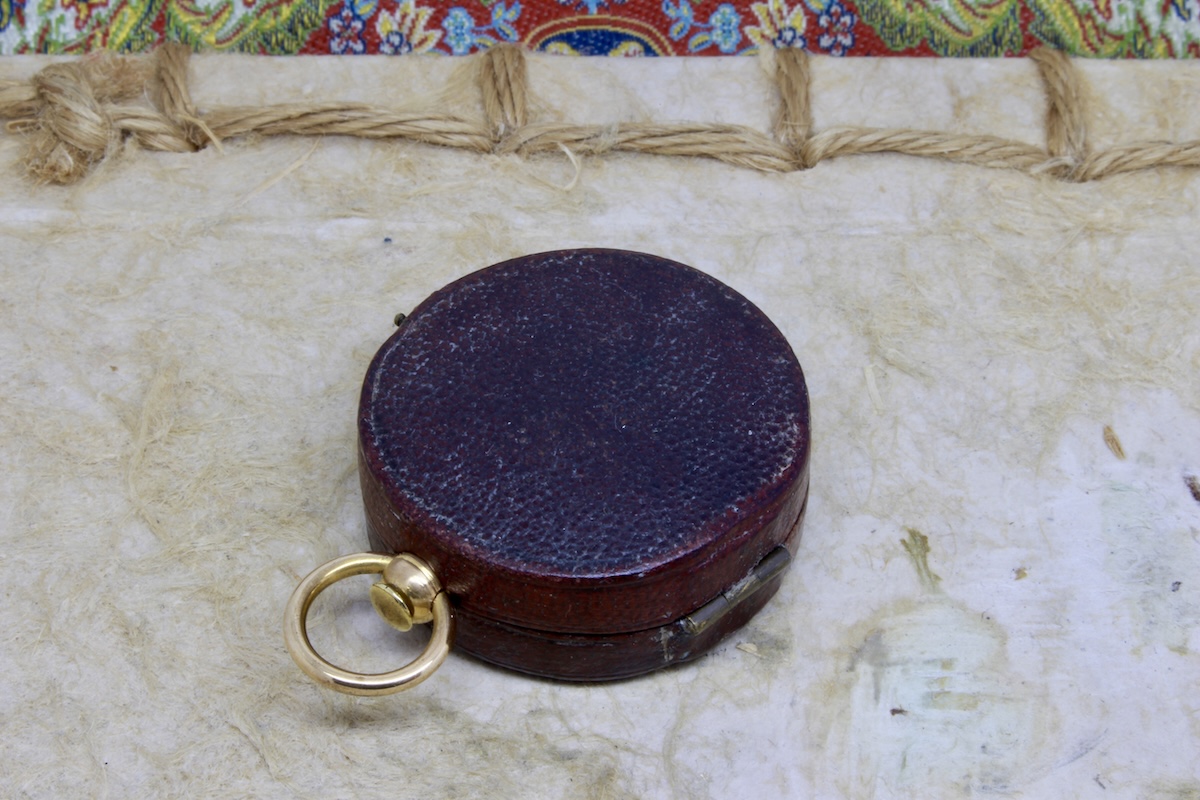 Victorian Engine-Turned Leather-Cased Compass by CRICHTON, LONDON, c. 1860