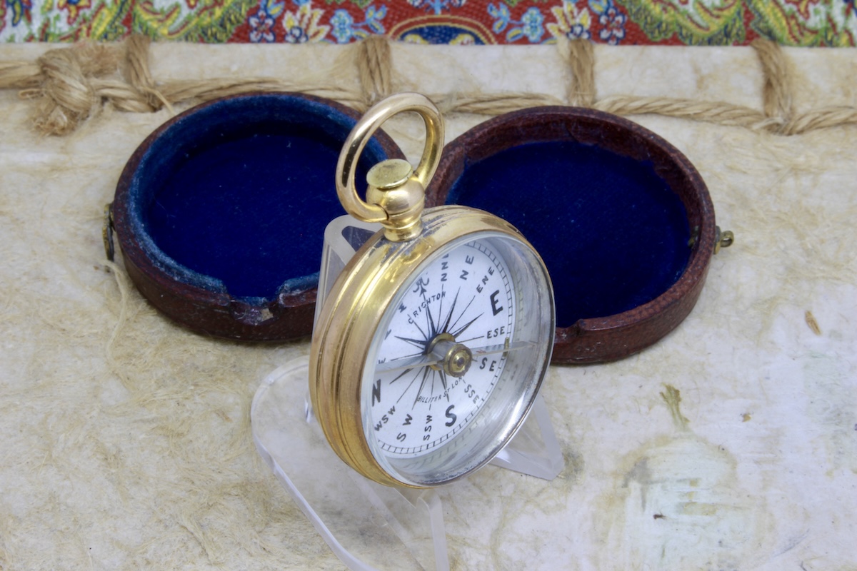 Victorian Engine-Turned Leather-Cased Compass by CRICHTON, LONDON, c. 1860