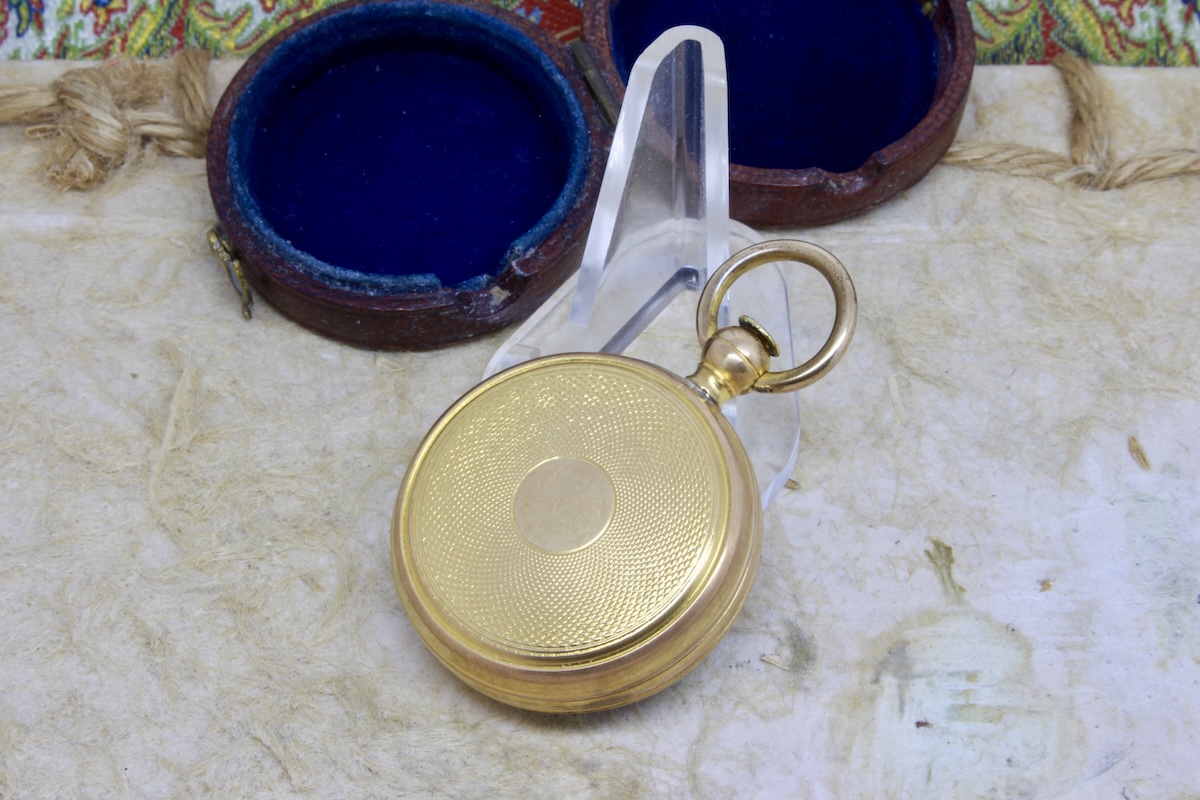 Victorian Engine-Turned Leather-Cased Compass by CRICHTON, LONDON, c. 1860