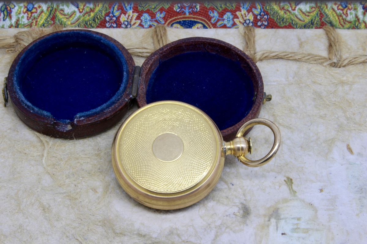 Victorian Engine-Turned Leather-Cased Compass by CRICHTON, LONDON, c. 1860