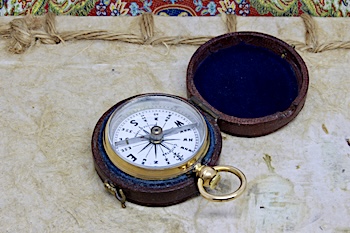Victorian Engine-Turned Leather-Cased Compass by CRICHTON, LONDON, c. 1860