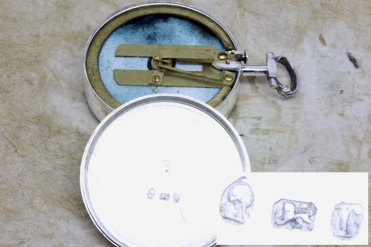 Georgian Shagreen Cased Long-Neck Silver Compass by James Long, London, Hallmarked 1792
