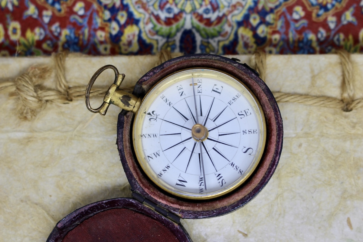 Georgian 12K Gold-Plated Long-Neck Leather-Cased Pocket Compass c. 1820
