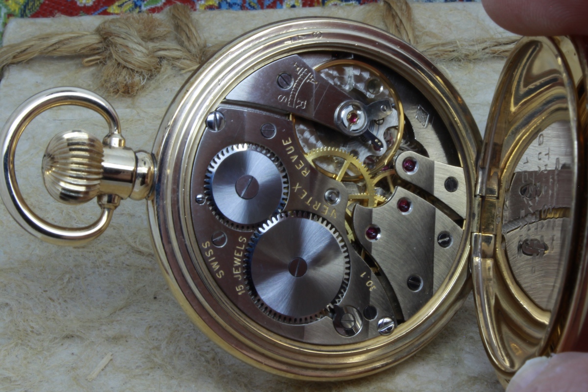 Serviced VERTEX REVUE c. 1930 Gold Filled Railway Presentation Pocket Watch