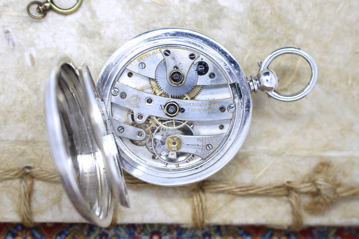 Sterling Silver Thomas Russell & Son Pocket Watch, Hallmarked 1919